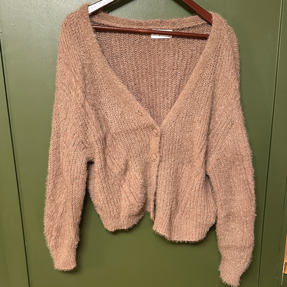 Carly Jean Los Angeles Cozy Tan Cardigan